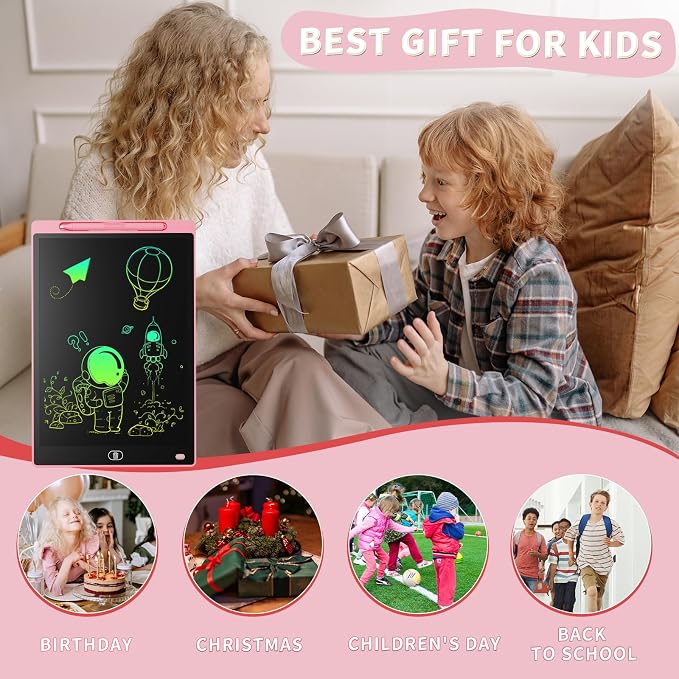 Genialba LCD Writing Board 8.5 Inches, Colourful Electronic Tablet, Portable Erasable Drawing Board, Graphic Tablet for Children's Games 3 4 5 6 7 Year Old Kid Boys Girls (Pink)