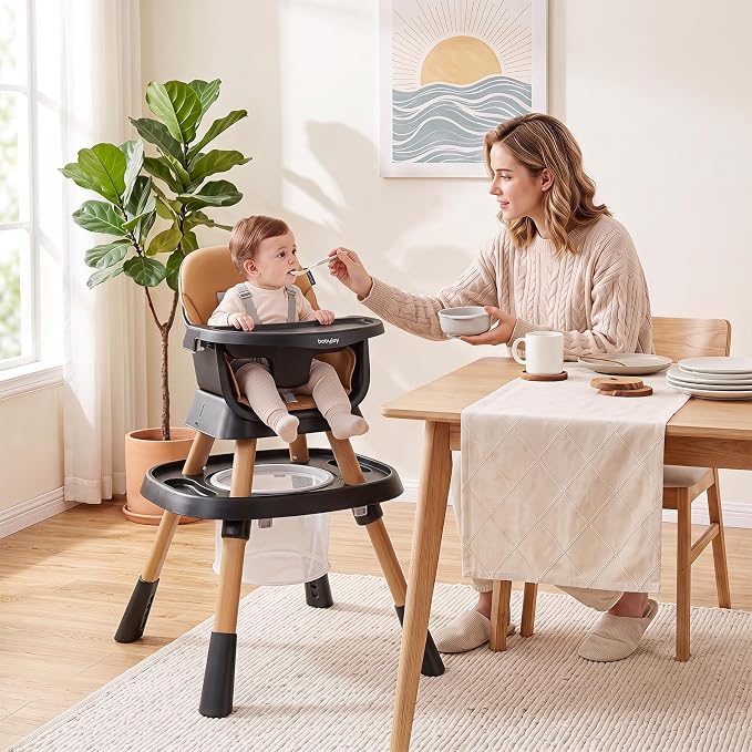 BABY JOY 16 in 1 High Chair, Convertible Baby Highchair for Babies and Toddlers with Activity Center, Booster Seat, Building Block Table, Toddler Chair with Safety Harness, Removable Tray (Coffee)