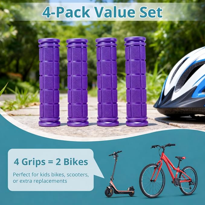 CHUNZEXI 4 PCS Bike Handlebar Grips, Rubber Bicycle Bar Grips Replacement, Non-Slip Handle Grips for Kids Bikes, Scooters, BMX, Mountain & Cruiser Bikes