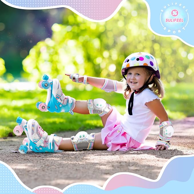 SULIFEEL Rainbow Unicorn 4 Size Adjustable Roller Skates for Girls Boys for Kids Ages 3-5 5-8 6-12 Children Skates Indoor Outdoor