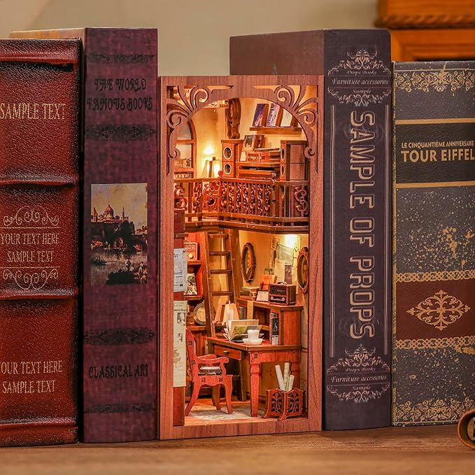 CUTEBEE Book Nook Kit - DIY Miniature House Kit for Adults and Teens, Dollhouse Booknook Tiny House Model Build Bookshelf Decor, Gifts for Family, Friends