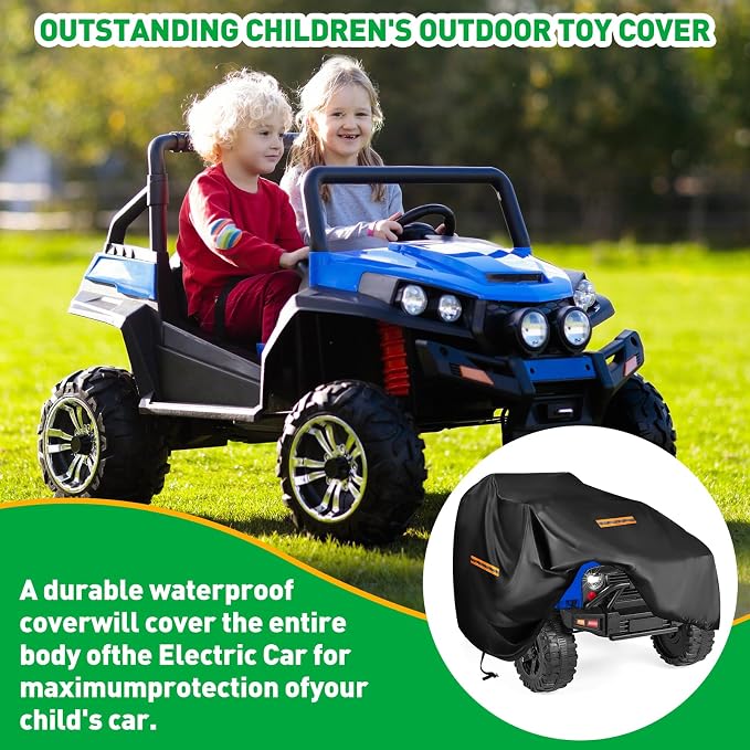 Large Toy Car Cover,Heavy Duty 420D Oxford Fabric Kids Ride-On Power Wheels Cover,Universal Covers for Kids Electric Vehicle,Waterproof,Anti-UV,Waterproof Strip,3 Reflective Strips,Windproof Buckles