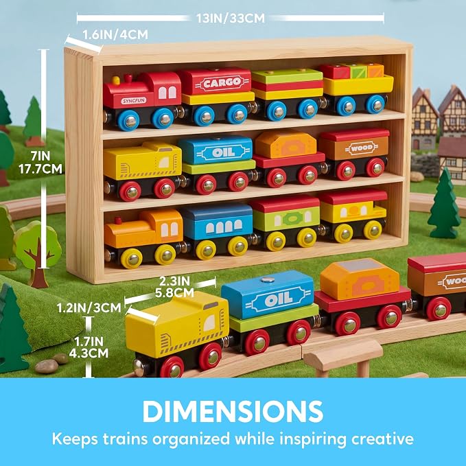 Montessori Wooden Train Toy Set for Kids, 12PCS Magnetic Train Cars with Storage Gift Box, STEM Educational Toy for Boys & Girls, Ages 3-8 Years, Easter Birthday Party Gift