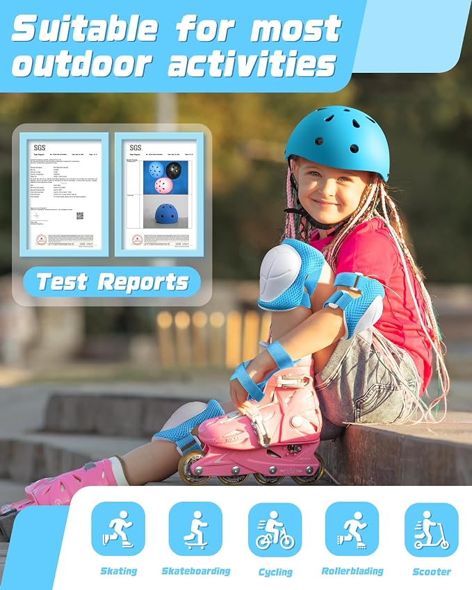 Kids Bike Helmet Set, Adjustable Helmet for Ages 2-3-5-8-14 Year Boys Girls, Toddler Pad Set with Knee and Elbow Pads for Bike, Roller, Skating, Scooter, Longboard and More Sports, 6 Color