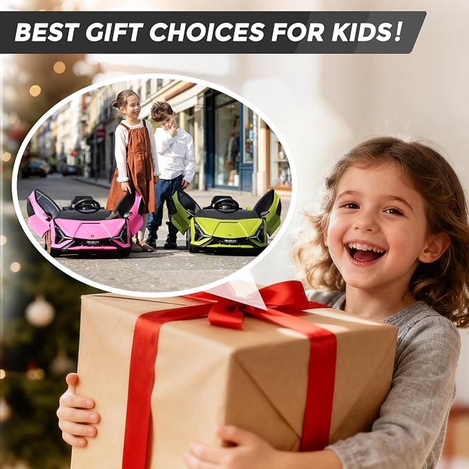Licensed Lamborghini SIAN Kids Electric Ride On Car by TOBBI, Toddler 12V Battery Powered 4 Wheeler Driving Vehicle Toy with Remote Control/Safety Belt/Horn & LED Lights for Children Age 1-6-Pink
