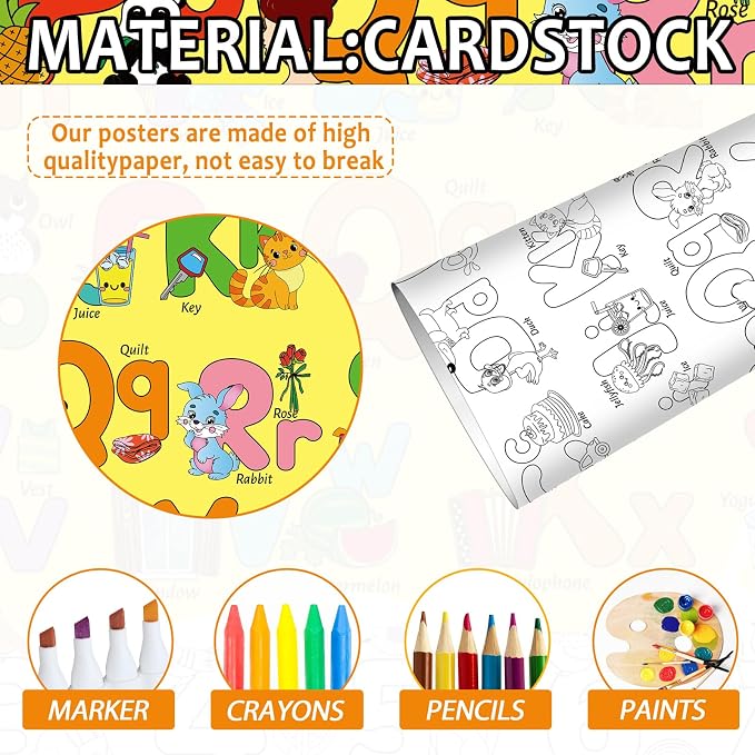 ZOIIWA Alphabet Coloring Poster Giant Coloring Poster Large Number Letter Coloring Tablecloth Jumbo Coloring Books Classroom Home Birthday Party Supplies Favor 31.4 x 43.3 Inch