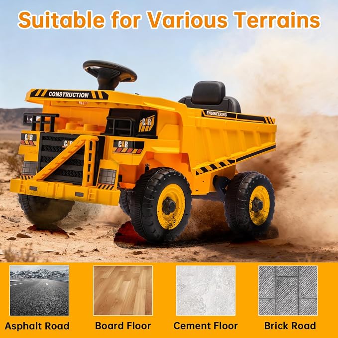 12V Ride On Dump Truck Kids Ride On Car for Kids, Battery Powered Electric Car with Remote Control, Electric Dump Bed, Wear-Resistant Tires, 4 Wheels Tractor Ride On Toys, Yellow