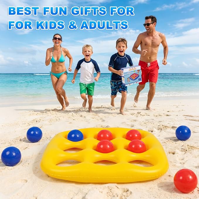Pool Toys Games Set- Tic-Tac-Toe Inflatable PoolToy with 10 Balls Fun Summer Pool Party Beach Lawn Camping Party Float Game Water Ball Toys for AdultsTeens Kids 2-10 Players