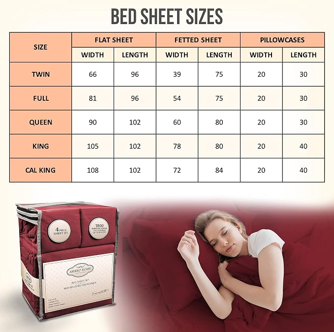 Abeero Home Queen Sheet Set - Luxury Hotel Bed Sheets - Soft Cooling Sheets with Elastic Corner Straps - Deep Pockets Microfiber Bedsheet - Bedding Sheet & Pillowcases - 4 PC (Queen Size, Burgundy)