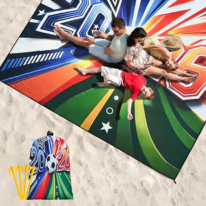 WIWIGO Beach Blanket Waterproof Sandproof Beach Mat 79" X 83"/10'x9'for 2-8 Adults Quick Drying Outdoor Picnic Mat Beach Accessories for Travel, Camping, Hiking