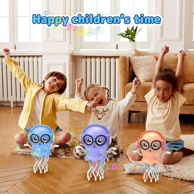 Kids Toy Dancing Jellyfish, Tummy Time Toy Interactive Jellyfish Bump and Go with Music & Lights, Learning Crawling Toys for Toddlers Baby 1 2 3 4 5 Years, Birthday Easter Gifts for Boys Girls