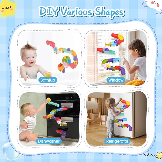 taseyok Toddler Bath Toys, Bathtub Toys Ball Slide Track, DIY Shower Toys with Suction Cups, Christmas Birthday Bath Fun Time Gifts Toys for Girls and Boys Age 2 3 4 5 6