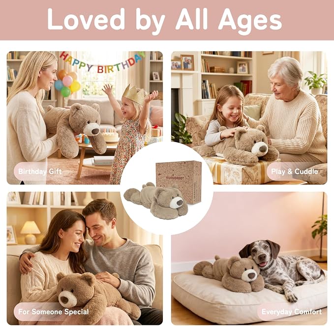 Niuniu Daddy 25" | 5 Pound Weighted Bear Stuffed Animal for Adults Kids, Giant Large Lying Teddy Bear Plush Toy, Soft Brown Bear Body Pillow for Sleeping, Gift for Christmas Birthday Holidays