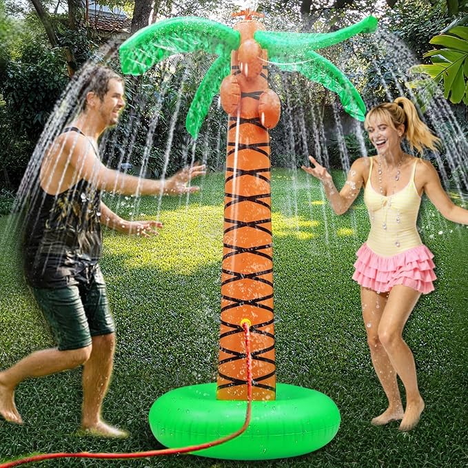 61" Inflatable Palm Tree Backyard Sprinkler for Kids, Spray Water Pool Toy Inflatable sprinkler for yard Outdoor Hawaiian Party Coconut Tree for Lawn Sprinkler for Boys Girls Backyard Beach Games Toys