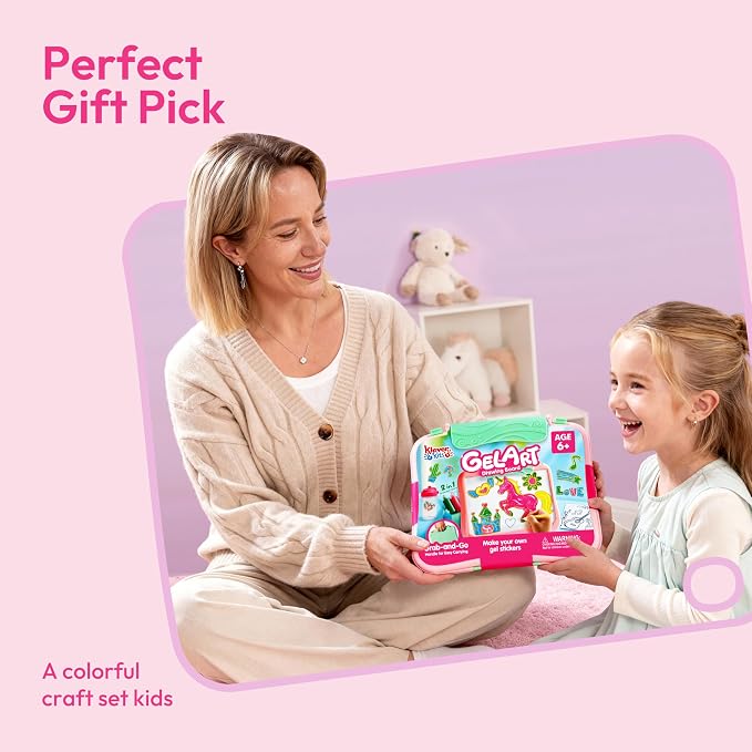 JOVA Klever Kits Gel Art Drawing Board- Window Craft and Stickers, Arts and Crafts for Kids 6 7 8 9 10, Window Clings Making Kits with 2 Tracing Pens and Storage Case, Educational Gifts for Toddler