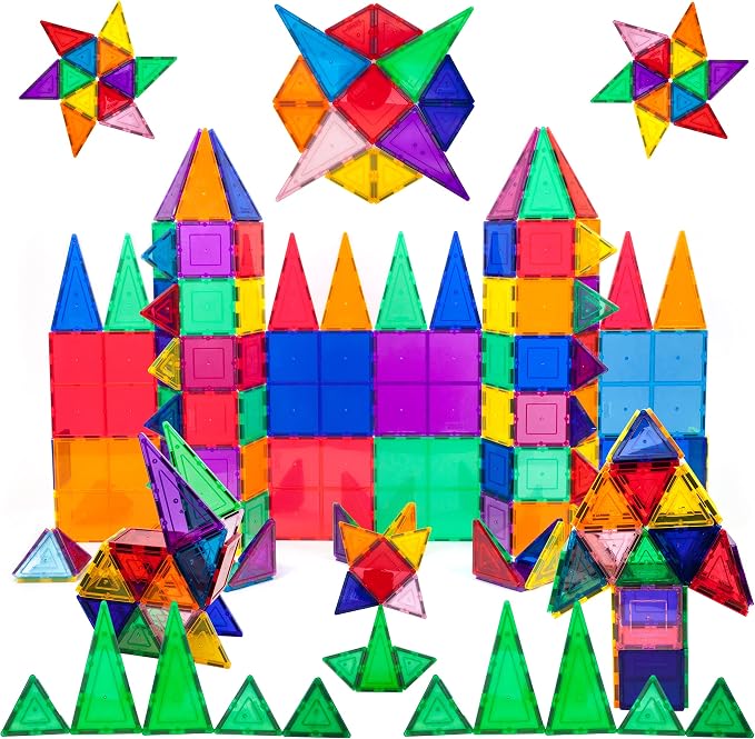 PicassoTiles 100PC Magnet Tiles + 100PC Marble Run Race Track Fun & Creative Playset Bundle, STEAM Learning & Educational Sensory Toy for Preschool & Kindergarten Kids Ages 3+, A Classroom Must Have