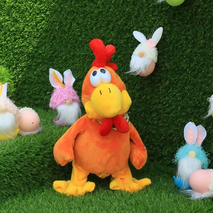 13" Squawking Chicken Musical Stuffed Animal Plushies Walking Singing Waving Rooster Electronic Interactive Plush Toy for Kids Boys Girls Easter