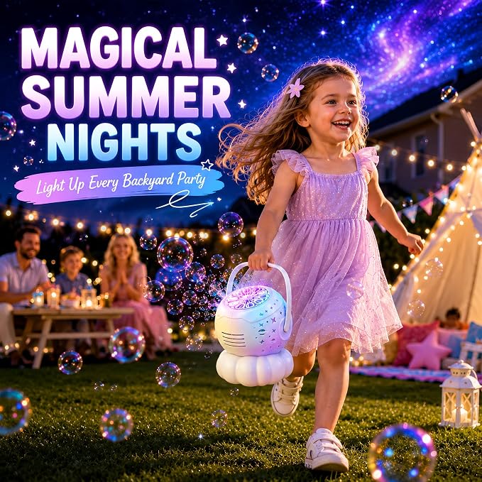Bubble Machine for Kids, 3-in-1 Rechargeable Bubble Maker with 7 Night Light Star Projector, 30000+ Bubbles/Min, 600ml Large Capacity Electric Bubble Blower Toy for Weddings, Birthday Parties