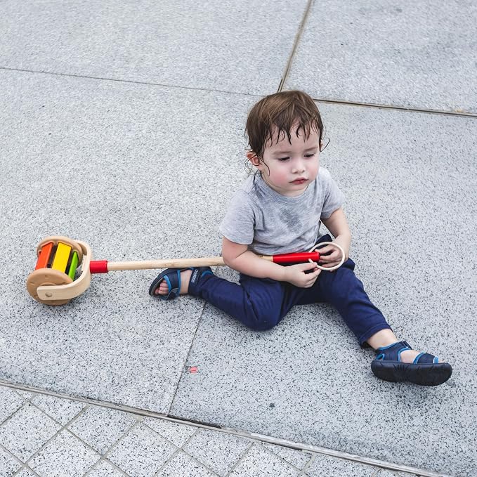 PlanToys® Wooden Walk N Roll Push Toy | Montessori Walking Toy for Gross Motor Skills, Balance & Coordination with Gentle Rolling Sounds | Eco Friendly Activity Toy