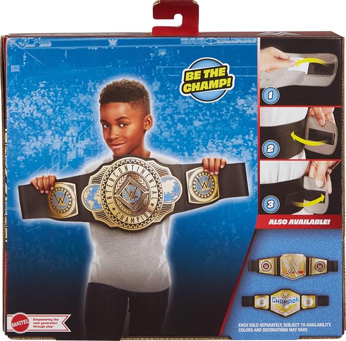 Mattel WWE Championship Title, Intercontinental Champion, Kid-Sized Belt Accessory for Role-Play & Costumes, 3+ feet Long with One-Time Adjustment