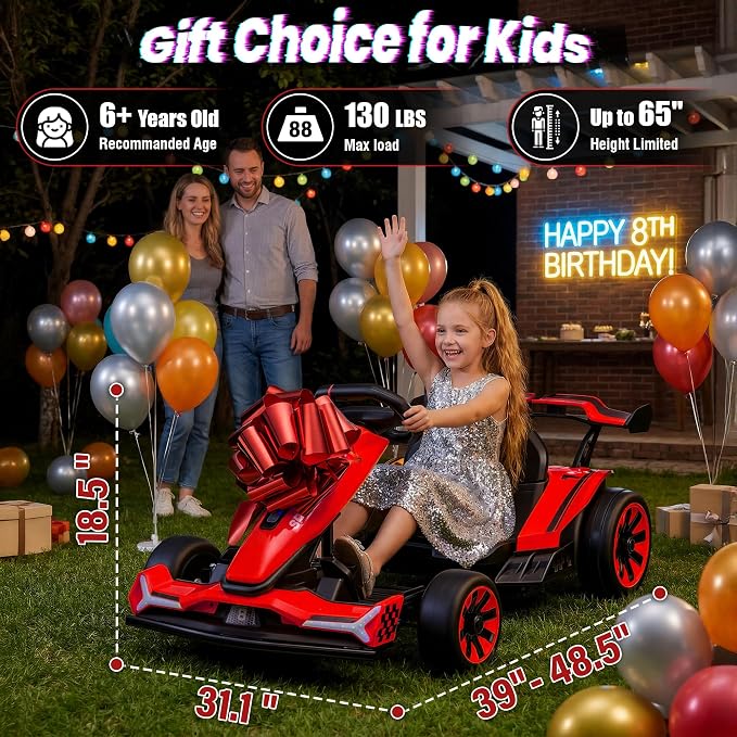 24V Electric Go Kart, Kids Drift Kart with Dual 400W Motors, Length Adjustable Seat, 8.2 MPH Max, 130LBS Max Load, Outdoor Ride on Toy Crazy Kart w/Bluetooth Music, Rainbow Light