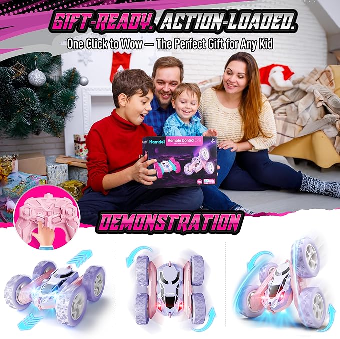 Hamdol Remote Control Car for Girls, Double-Sided Color Design Stunt RC Vehicle, Upgraded 4WD USB-C Rechargeable Toy, 2.4GHz Fast Electric STEM Toy, Birthday Age 6+