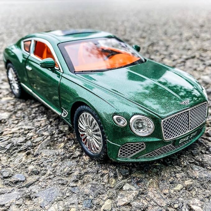 WAKAKAC Toy Car Compatible for 1/24 Bentley Continental GT Model Car Alloy Diecast Collectible Pull Back Car Toy Door Can Be Opened for Boys Girls Gift(Green)