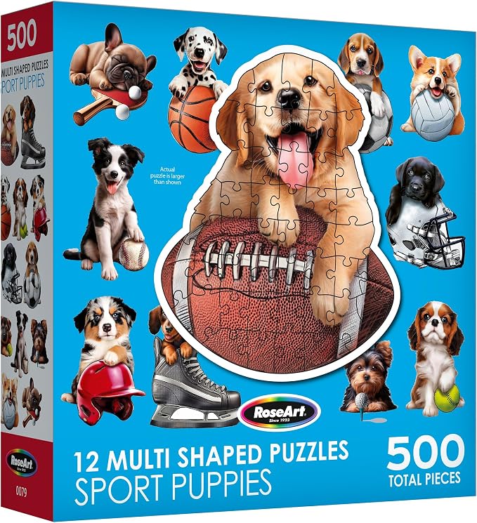 RoseArt - Mini Shaped - Sport Pups - 500 Piece Jigsaw Puzzles for Adults