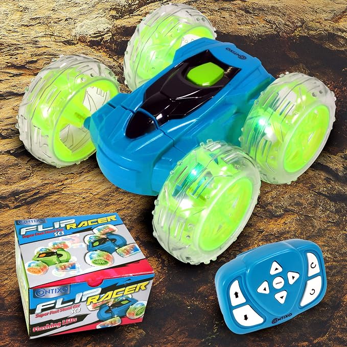 Contixo SC3 RC Stunt Car, Blue 2.4GHz 4WD Double-Sided 360° Rotating flip Racer Remote Control Toy Cars with LED Lights for Kids Girls Boys Age 4-12 Birthday Gift