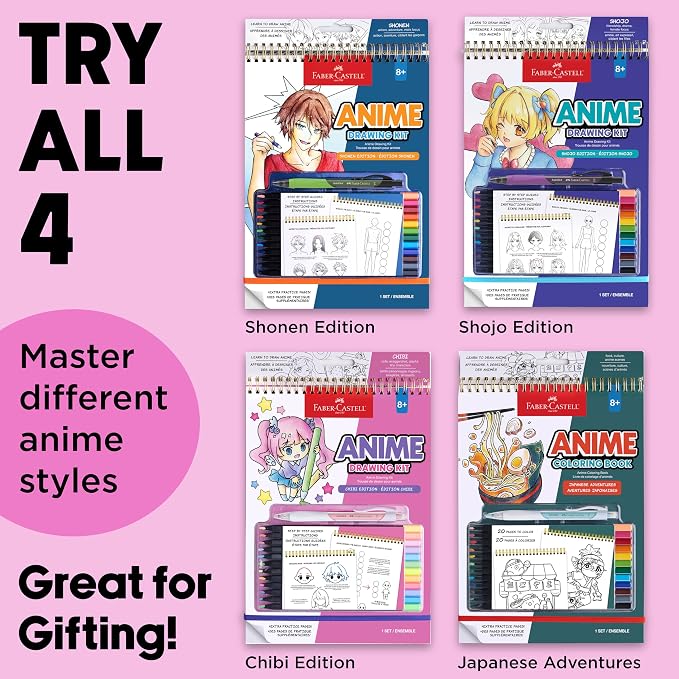 Faber-Castell Anime Drawing Kit: Chibi Edition | Step-by-Step Instruction Book with 20 Practice Pages, Color Pencil Set & Drawing Supplies for Kids, Back to School Supplies (1 Book)