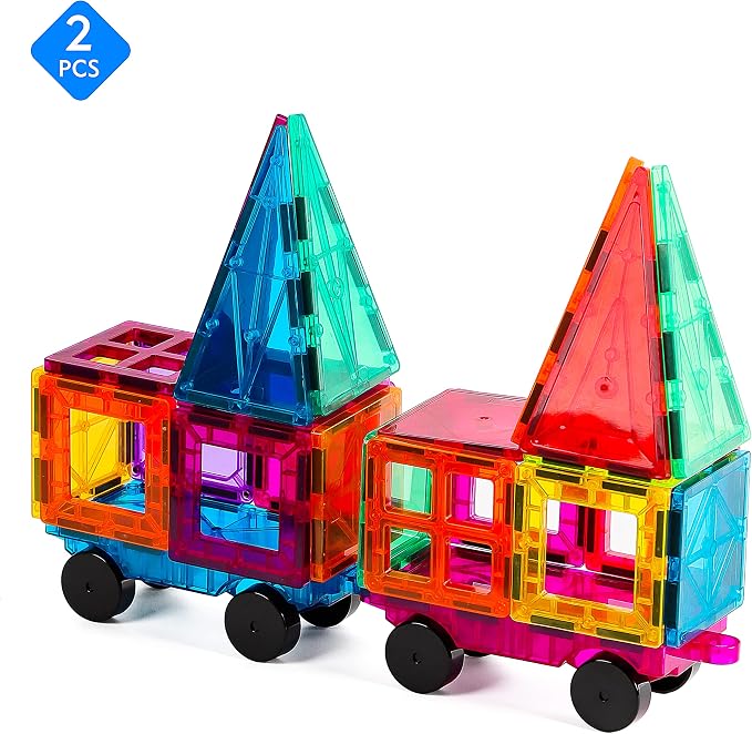 Magnetic Tiles Car Set Truck Kit Toy with Stronger Magnets, Educational Magnet Cars with Re-Enforced Hitch and Long Bed for Girls Boys Toddler Ages 3+ (Blue & Purple)