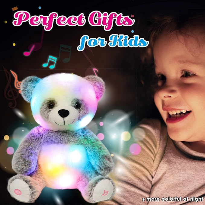 Light-up Singing Plush Panda LED Musical Stuffed Animal Adjustable Volume Lullaby Plushies Birthday Christmas Toy Gifts for Kids Toddler Girls, 13"