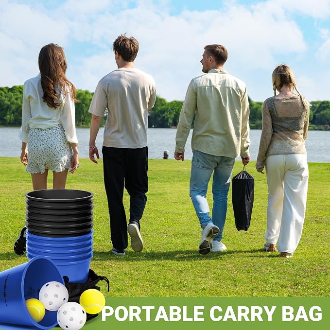 ropoda Giant Yard Pong,Yard Games with Durable Buckets and Balls, Outdoor Game with Carry Bag for The Beach,Lawn, Great Gift Choice for Families(Blue and Black)