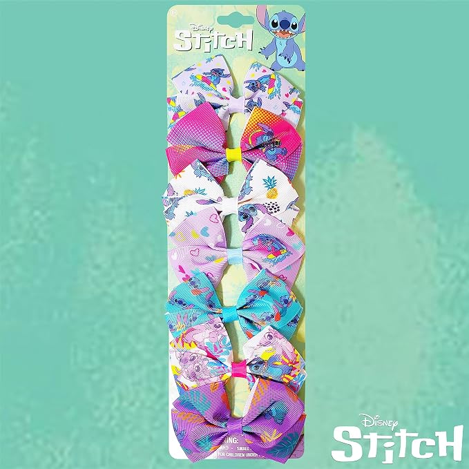 LUV HER Disney Stitch Hair Bows - 7 Pcs 4 Inch Bow Bundle - Hair Accessories Gift Set - Alligator Clip - Ages 3 +