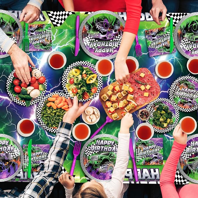 Mifoci 6 Pcs Monster Truck Birthday Party Tablecloths Monster Machine Table Covers Large Plastic Disposable 108 x 54 Inches for Truck Theme Kid's Boys Birthday Shower Party Supplies (Fresh)