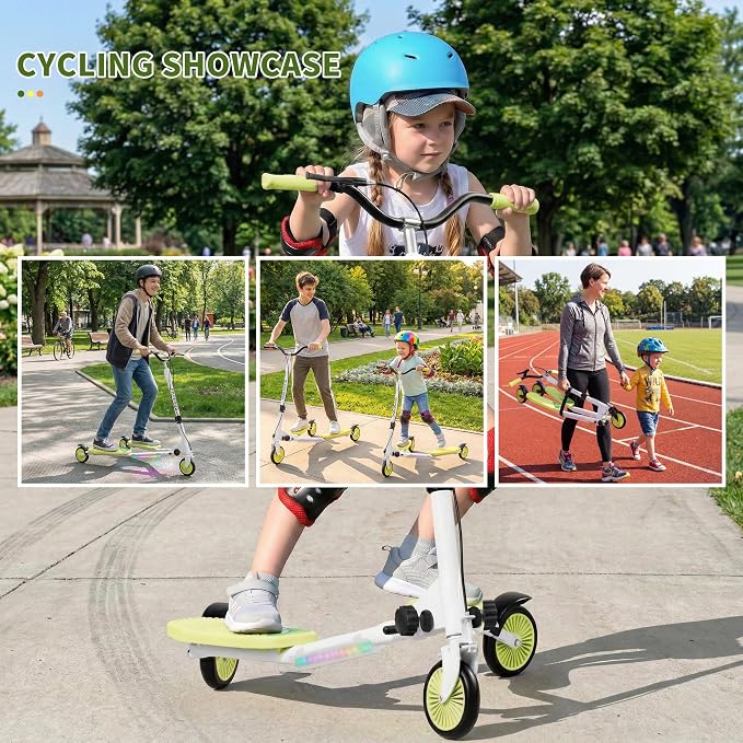 PHOEROS Upgraded Swing Wiggle Scooter,3 Wheels Drifiting Kick Scooter for Kids Ages 6-12,Teens&Adults,Youth Drifting Scooter with LED Light/4 Height Adjustable/Foldable Best Gift for Kids