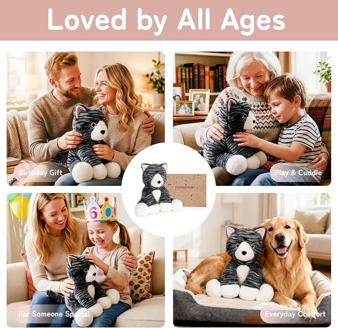 Niuniu Daddy 14" | 3.5 Pound Cat Weighted Stuffed Animals for Kids & Adults, Large Weighted Plush Pillow for Sleeping Calming, Cute Sitting Plush Toy Huggable Gift for Everyday Comfort