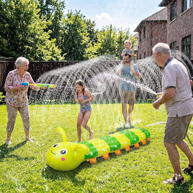 Water Sprinkler for Kids, Large Caterpillar Inflatable Sprinkler, Kids Sprinklers for Yard, Outdoor Water Toys Spray Summer Water Play for Boys Girls Dogs Backyard (Yellow)