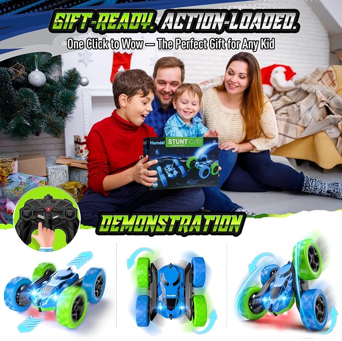Hamdol Upgraded RC Car for Kids, 360° Rotating Double Sided Stunt Vehicle with Headlights, 2.4GHz 4WD Remote Control Car, USB-C Rechargeable Electric Toy, Birthday for Boys & Girls