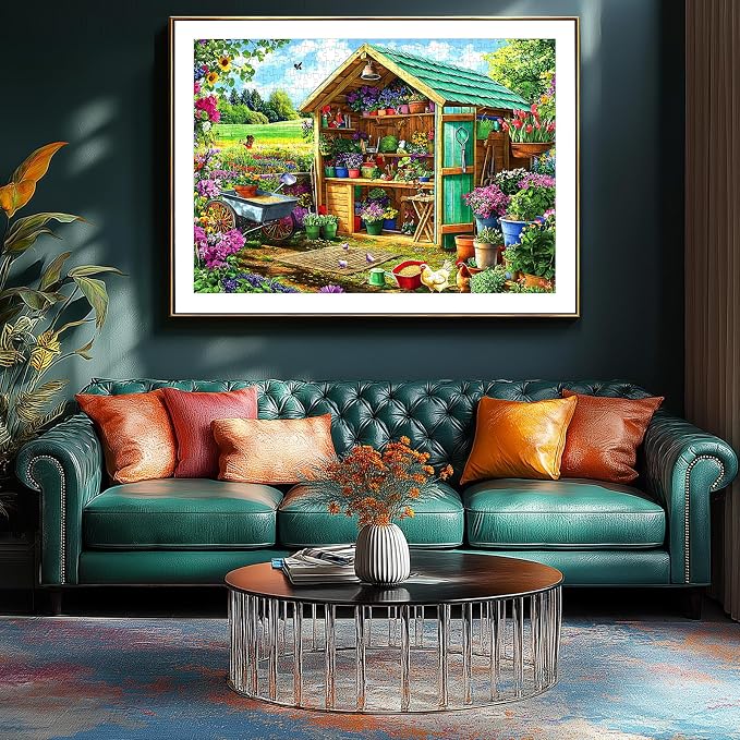 500 Piece Jigsaw Puzzles for Adults Garden Shed with Colorful Spring Flowers Gardening Tools Flower Potting shed Puzzles with Letters on Back, Fun Family Puzzle & Relax Activity for Seniors