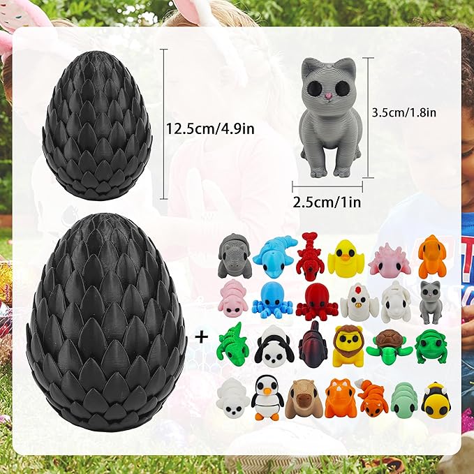 25 pcs Animal Figurines with Dragon Egg, 3D Printed Animal Figurines Set with Dragon Egg, Articulated, Party Favors, Gifts for Boys Girls Toddlers, Office Desk Pets, Classroom Rewards