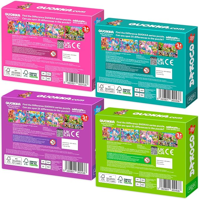 QUOKKA 100 Piece Puzzles for Kids Ages 4-6 – 4 Jigsaw Puzzles for Kids Ages 6-8 – Search and Find Unicorn Princess Mermaid Toys for Children 8-10 Year Old – Educational Game Gift for Boys and Girls