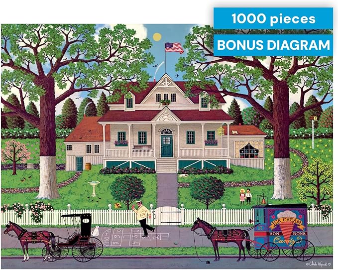 Buffalo Games Charles Wysocki - Ice Cream & Hopscotch - 1000 Piece Jigsaw Puzzle - 26.75 x 19.75 in, Bonus Poster - Adult Jigsaws - Recycled Board - 1000 Piece Puzzle for Adults