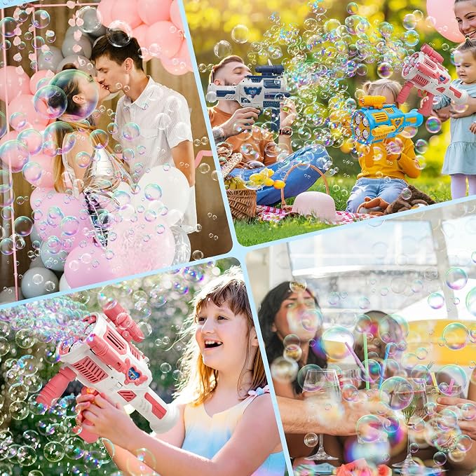 Bubble Gun with Upgraded 4 Fan Drives (Bulit-in 3 oz Bubble Solution), Bubble Machine Gun for Kids Toddlers Adults, Automatic Bubble Blower for Summer Outdoor Party Birthday Wedding Toys