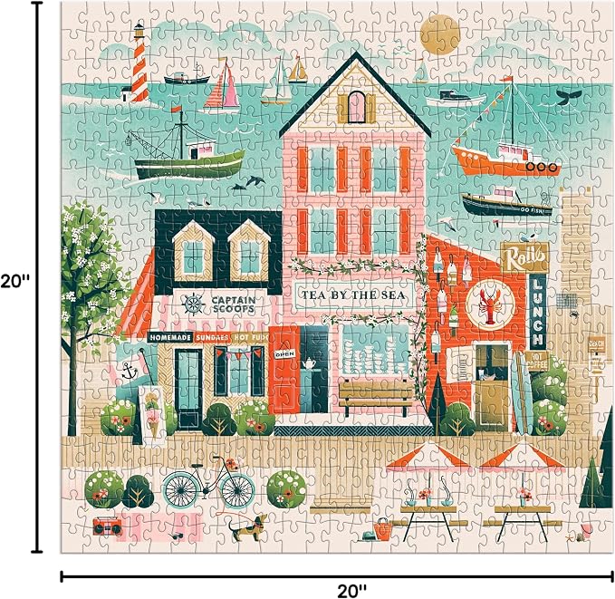 Galison Beside The Sea โ 500 Piece Puzzle Fun and Challenging Activity with Bright and Bold Artwork of Charming Village and Sea Scenery for Adults and Families