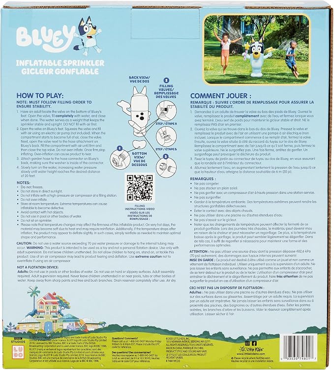 BLUEY Sprinkler for Kids, 48” Inflatable Water Sprinkler Toy for Summer Outdoor Fun, Lawn Sprinkler Toy and Bluey Party Decoration for Kids