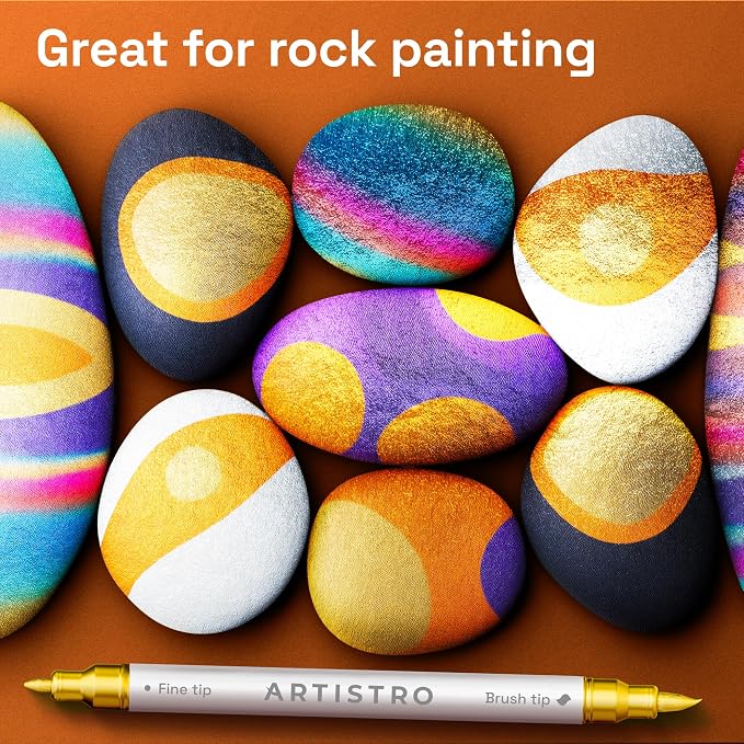 ARTISTRO 12 Gold Acrylic Paint Markers - Paint Pens for Drawing - For Fabric, Rock, Glass, Wood, Molds - Arts & Crafts Gift for Adults, Teens, Kids, Classroom Must Haves & School Supplies