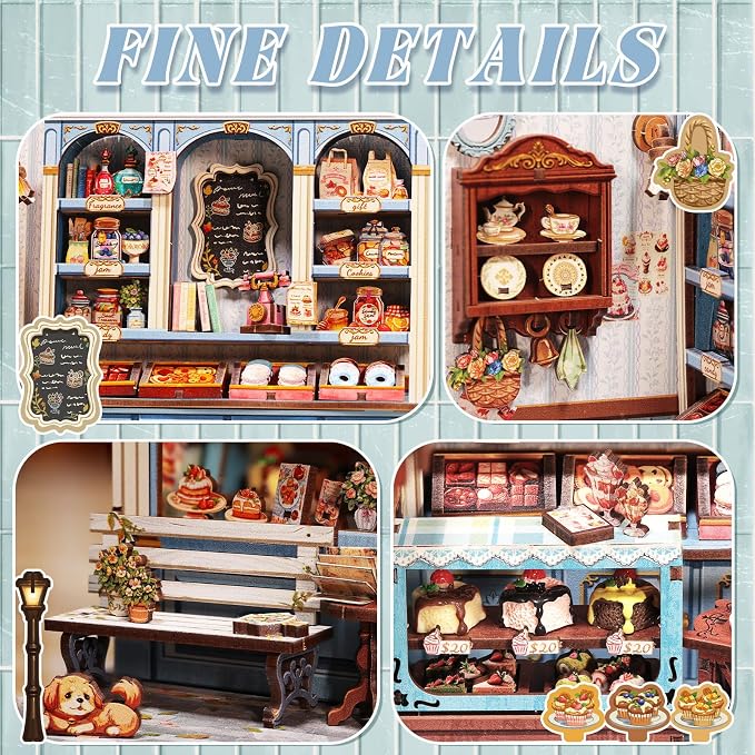 Fsolis Book Nook Kit - DIY Miniature House Kit for Adults, Booknook Bakery Bookshelf 3D Wooden Puzzles Gifts for Women Puzzle Lovers (Sweet Marie)
