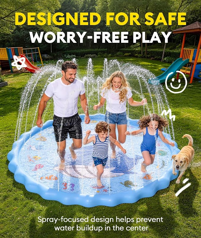 Splash Pad for Kids, 90" Outdoor Sprinkler Play Mat, Inflatable Wading Pool with Thicker Material, Summer Backyard Water Toys for Kids Pets