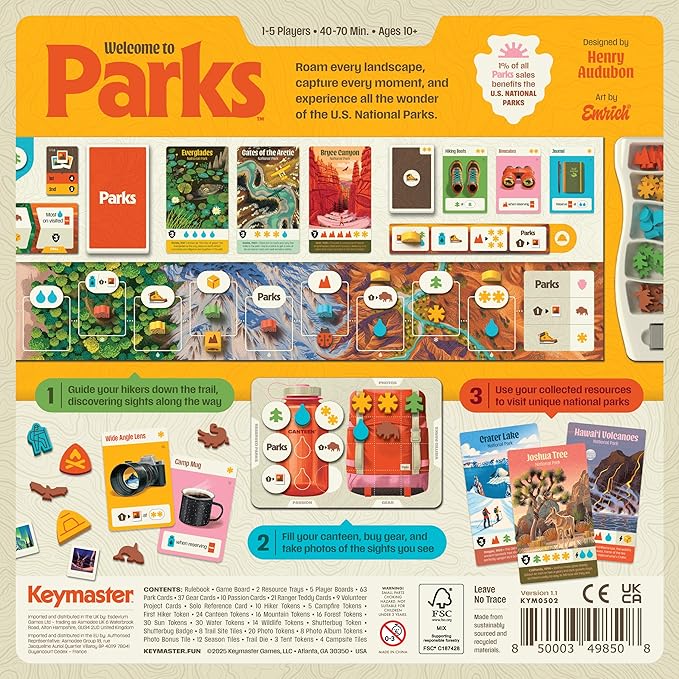 Keymaster Games Parks Base Camp | Beautiful Strategy Game for Families, Adults or Solo | Best Board Game for Nature, Outdoors, and Hiking | The US National Parks Game | Ages 10+ | 1-5 Players